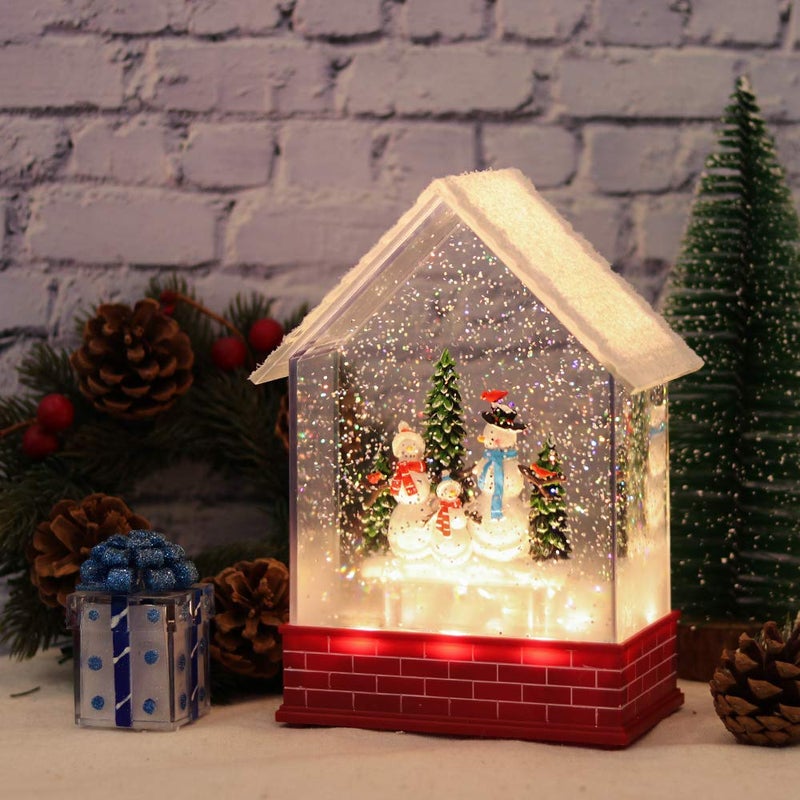 Eldnacele Musical Snow Globe House with Timer  Lighted USB/Battery Operated Swirling Singing Water Glittering Lantern  Christmas Snow Globes House Holiday Festival Decoration- Snowman - Image 4